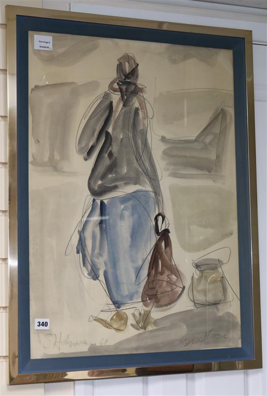 S. Holfmann, two watercolours, standing figure and landscape, indistinctly signed and dated 69 69 x 49cm and 48 x 68cm